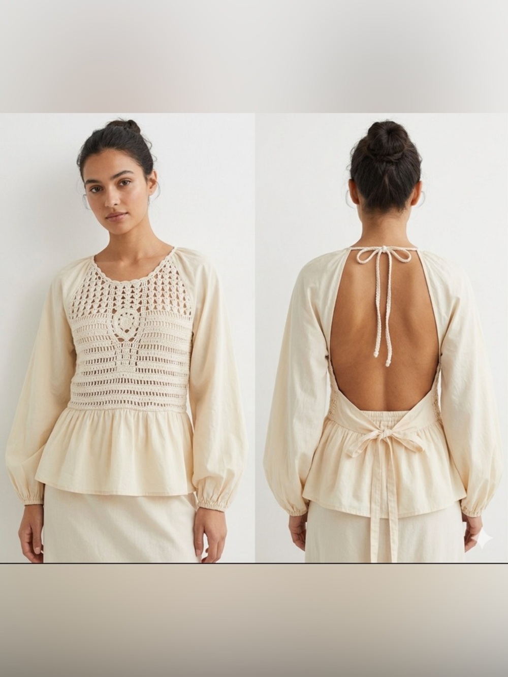 ASOS DESIGN Woman’s Boho Festival Crochet & Cotton Open Back Peplum Top Size 8